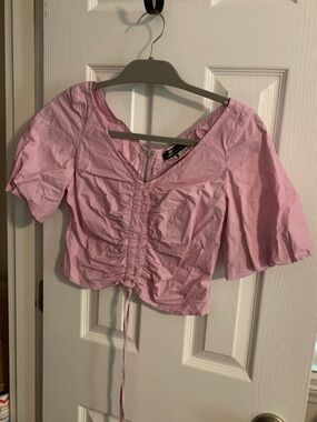 Blue Blush Light Pink Ruched Crop Top